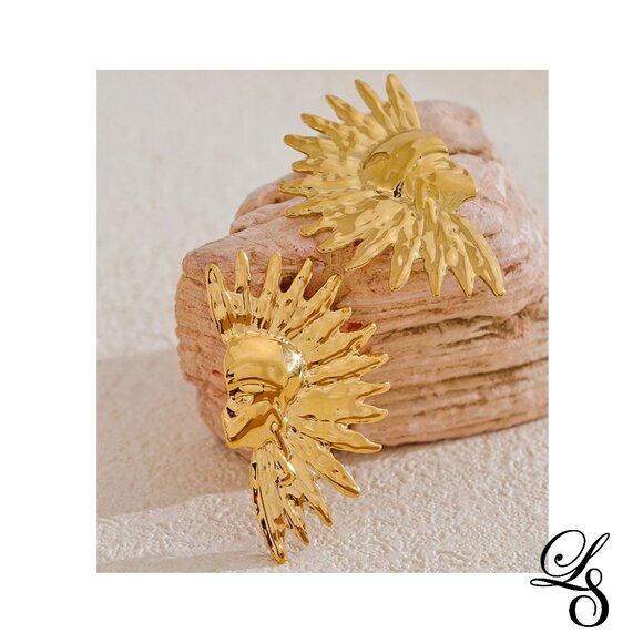 Life Stream Collective Jewelry - ✨🪶New 18K Gold Tribal-Inspired Headdress Stud Earrings 🪶✨